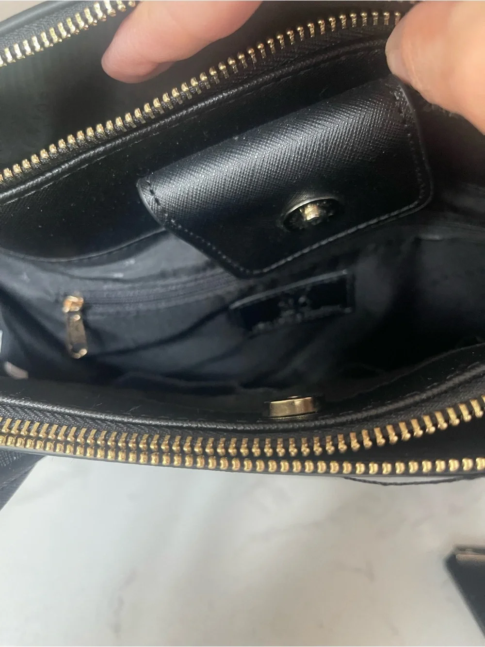 New York & Company Black Saffiano Satchel with Gold Accents